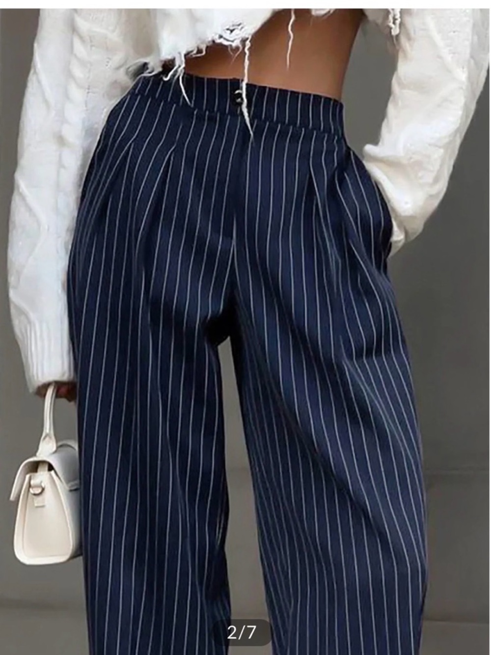 NWT Commense Navy Pinstripe Wide-Leg Trousers XS - Picture 2 of 4